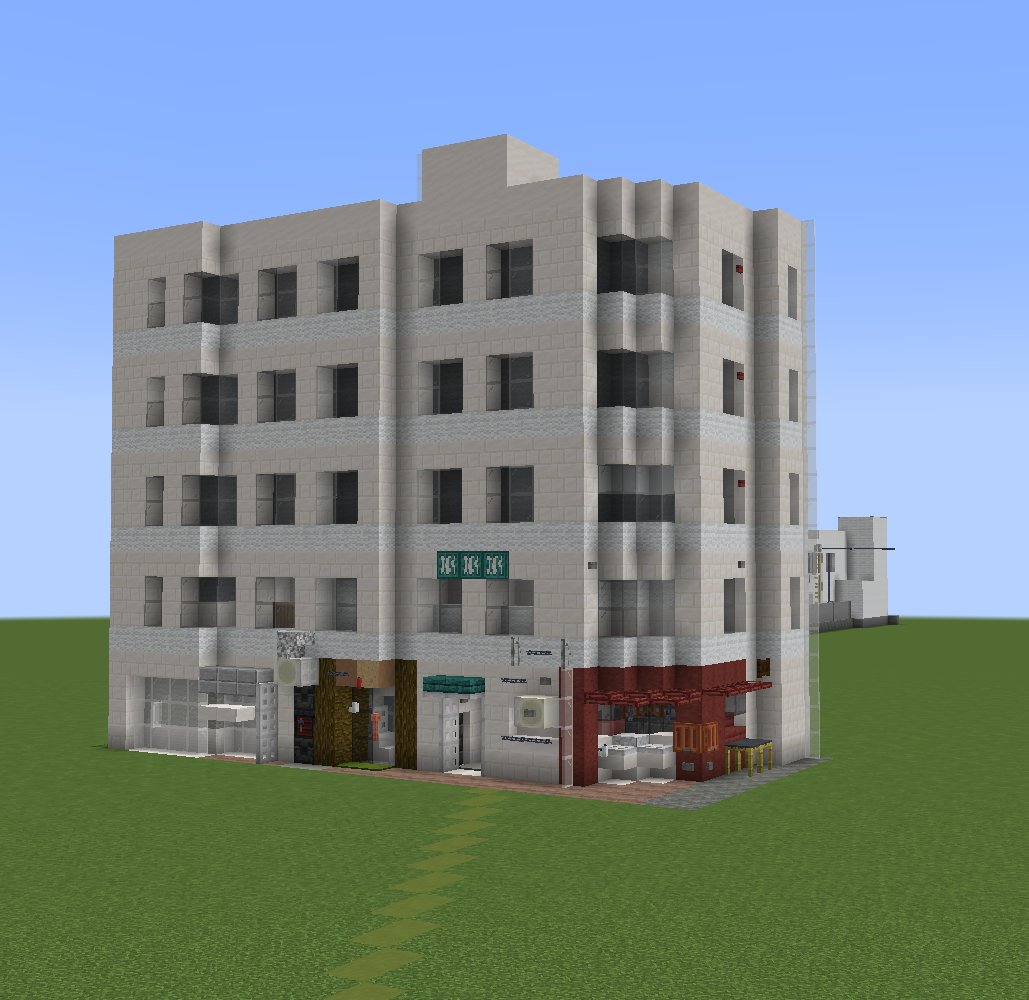 Shichoiji2per's tweet photo. アーケード商店街に面した雑居ビル
#Minecraft 
#宝川市 https://t.co/vZfFSO7jd7
