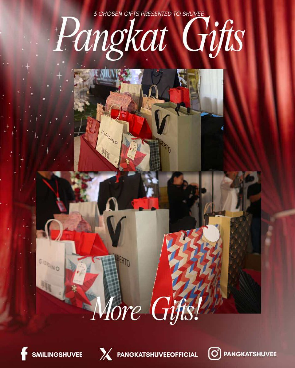 PangkatShuvee's tweet photo. GIFTS FOR SHUVEE

Here are the chosen gifts personally presented to Shuvee during our fan meet, together with the members who had the chance to hand them to her. Each gift came from the heart, a symbol of love, support, and admiration from Pangkat Shuvee.

Thank you to our members who took the time, effort, and courage to prepare and personally give their presents to Shuvee. Your thoughtful gestures truly made the moment even more special. 

#LaLigaDeShuvee #ShuveeEtrata