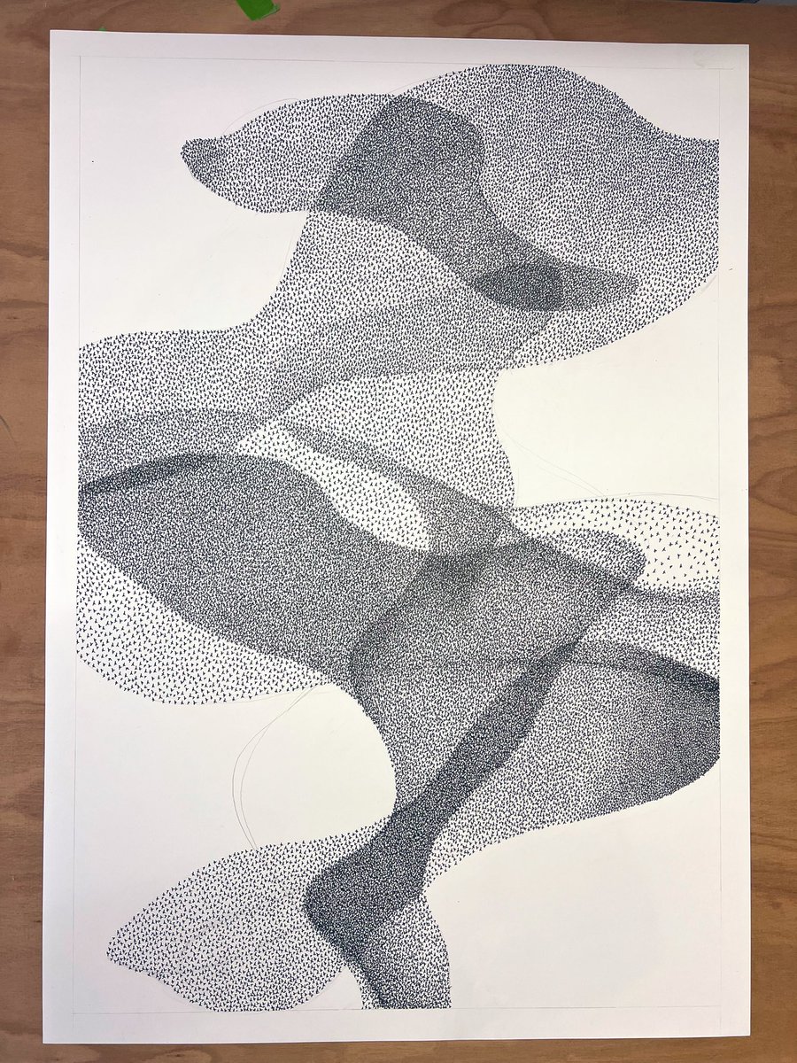 AtelierGeeraets's tweet image. Eindelijk. De basis staat. Het is nu nog rommelig en lijnen domineren waardoor het druk en overvol lijkt, maar dat komt omdat dit het begin pas is, het echte werk komt nu. En is evenzoveel werk als de opzet. 

Dit is slechts 50% en 70 x 100 cm is een groot oppervlak.