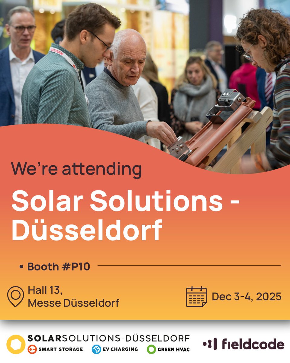 Fieldcode1's tweet image. We’re heading to @Solar Solutions International, December 3–4 at Messe Düsseldorf. At booth #P10 we&apos;ll show how Zero-Touch automation helps coordinate projects, plan schedules, and keep every installation on track.

#SolarSolutionsInternational #ZeroTouchAutomation #Fieldcode