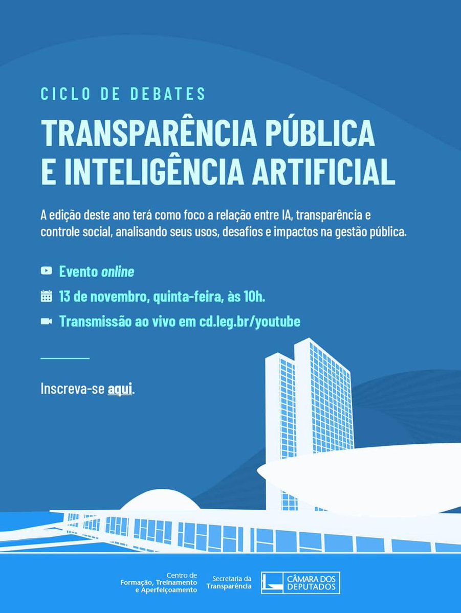 LabHackerCD's tweet image. Ciclo de Debates - Transparência Pública e IA 💡
Como a inteligência artificial impacta a transparência e o controle social?
📅 13/11 (qui) | 🕙 10h | 💻 Evento online
🔴 Transmissão ao vivo!
#LABHackerCD #TransparênciaPública #IA #GestãoPública