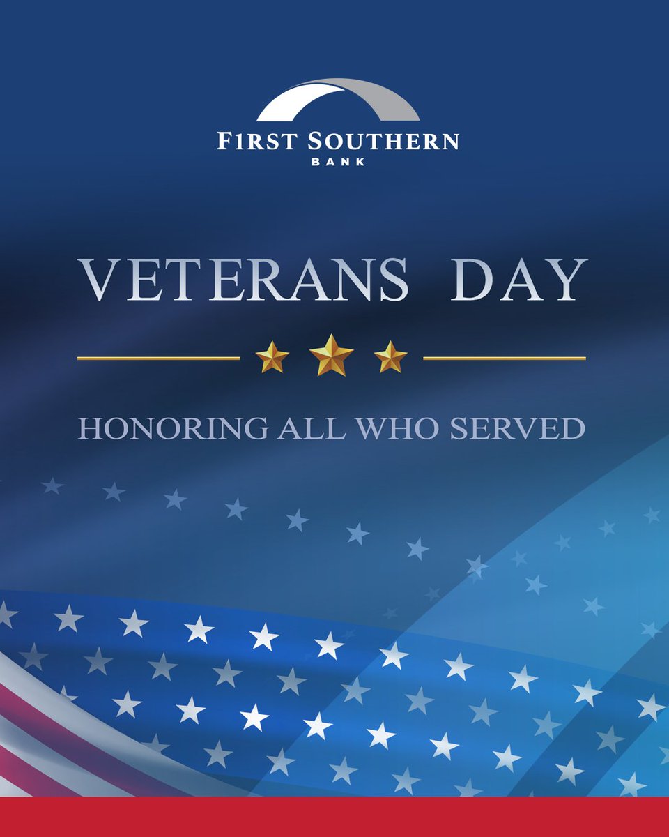 FirstSouthernBk's tweet image. Thank you, Veterans! Today we celebrate the many Veterans who have protected and served our country! FSB is closed today in observance of Veteran’s Day.  #FirstSouthernBank #BankLocal #VeteransDay First Southern Bank is a Member FDIC and Equal Housing Lender.