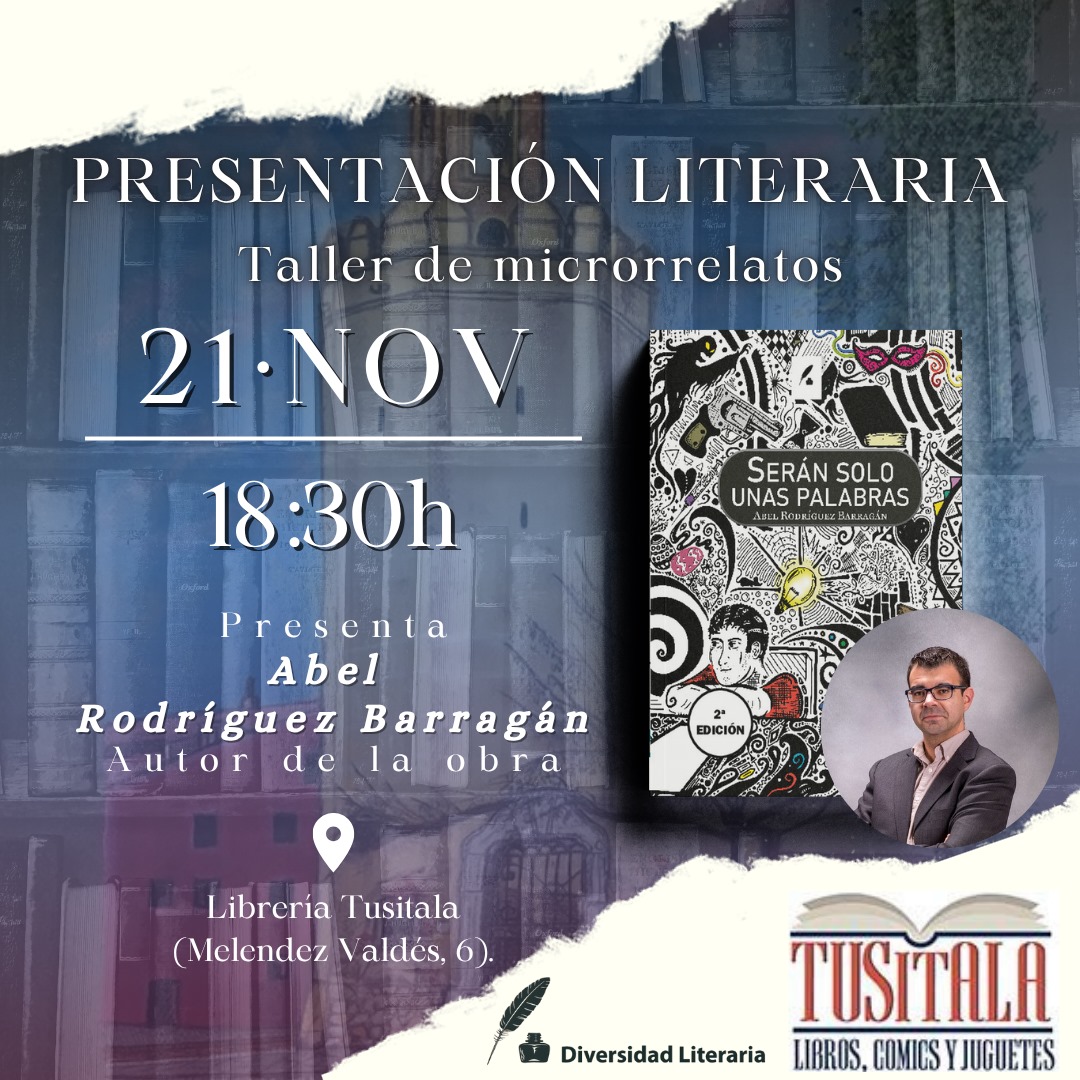 ¡Buenas tardes! Me complace anunciaros que estaré en Badajoz la semana que viene para presentar mi libro Serán solo unas palabras en la Librería Tusitala y haciendo un pequeño taller literario. Allí os espero, no os imagináis la ilusión que me hace... 😊😊
