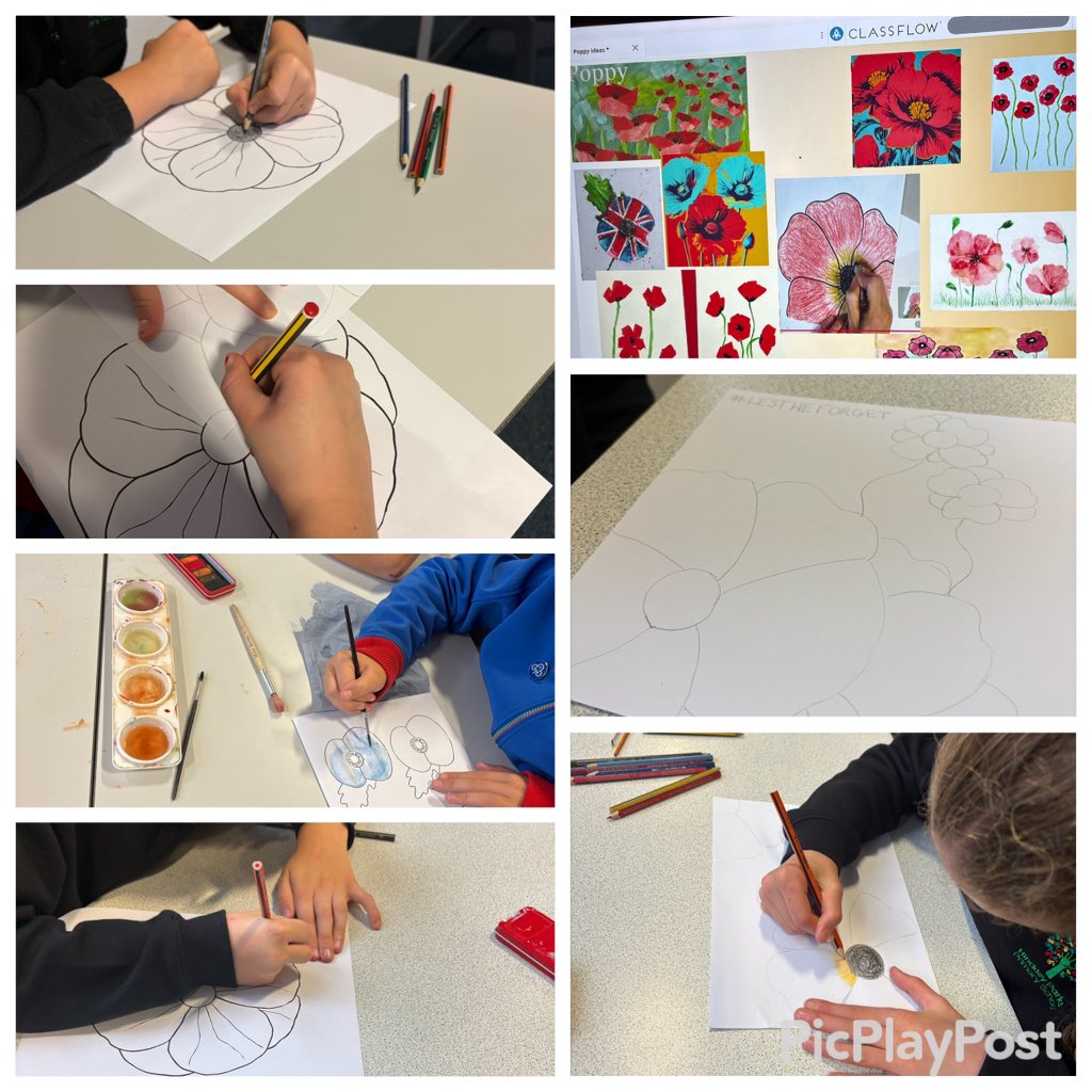 A range of splendid attempts at developing our own poppies in class Sycamore (Year 6). #lestweforget