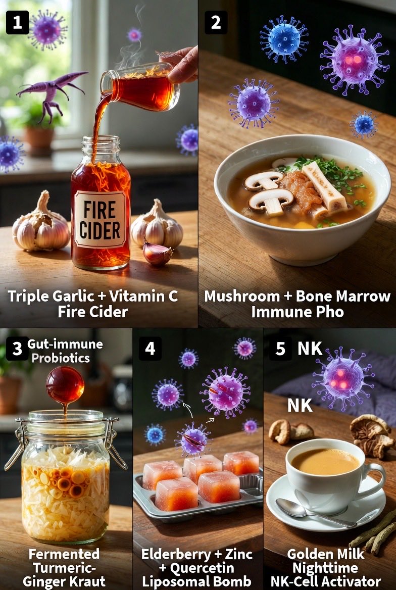 5 powerful, science-backed immune-boosting recipes that work at the cellular level (macrophages, NK cells, T-cells, B-cells, dendritic cells, cytokines, and gut microbiome) @ grok