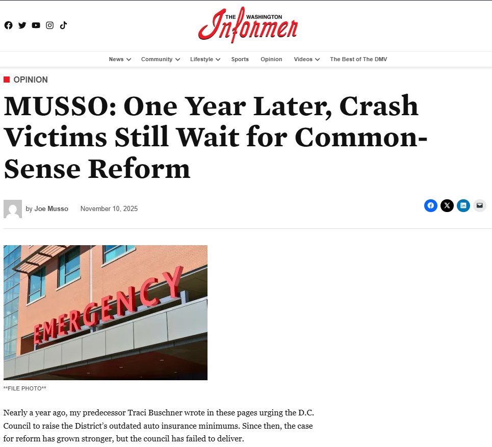TLADC's tweet photo. 🚨 1 year ago, DCTLA President Traci Buschner urged D.C. to update its outdated auto-insurance minimums.
1 year later? No action.
New op-ed by President Joe Musso: crash victims are still paying the price for policies stuck in 1986.

Read: https://t.co/VFviFOYqCr

#DCTLA #InsuranceReform #DCPolicy #PublicSafety #CrashVictims