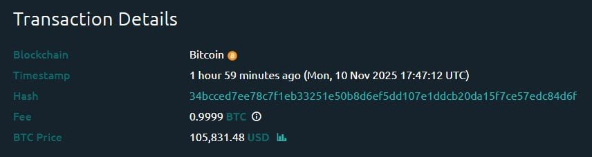 🚨 Trader Accidentally Sends $105K in Fees on $10 #Bitcoin Transaction

A Bitcoin user mistakenly paid $105,000 in fees for a $10 transaction due to a manual wallet configuration error. The transaction, flagged by Whale Alert, was processed by MARA Pool. 

While miners can