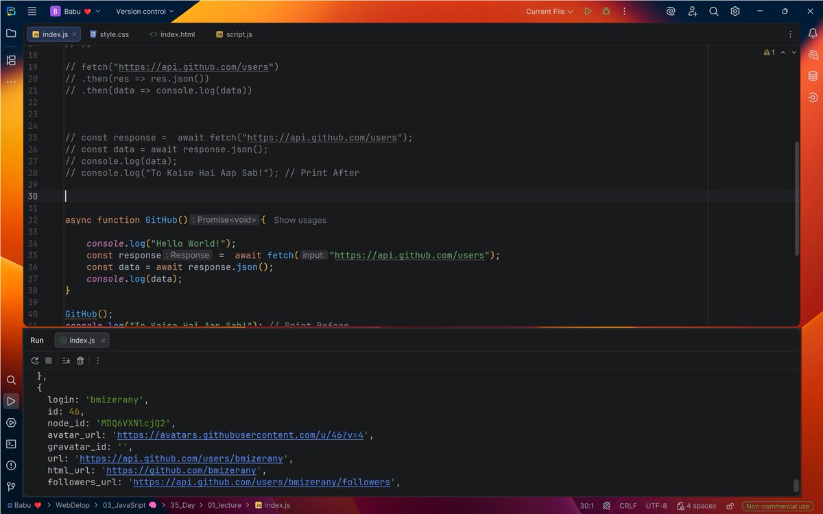 PankajB42550's tweet image. 🚀 Day 35 — Web Dev Journey!
🎯 Topic: Async/Await &amp;amp; Top-Level Await
▶️ youtu.be/AyBpssNYB6g?si…

🙏 Instructors:
@adityatandon02
@rohit_negi9

✅ Why top-level await blocks everything
✅ Proper async/await usage
✅ Non-blocking async patterns

#JavaScript #AsyncAwait #Frontend