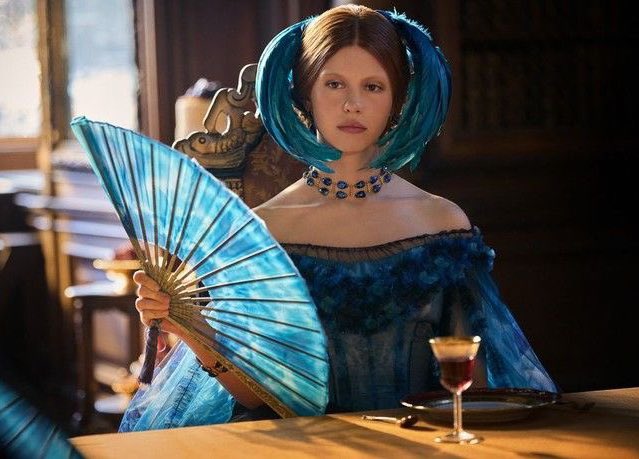 badestoutfit's tweet image. mia goth’s wearing the ‘scarab’ necklace from tiffany&amp;amp;co. in ‘frankenstein’