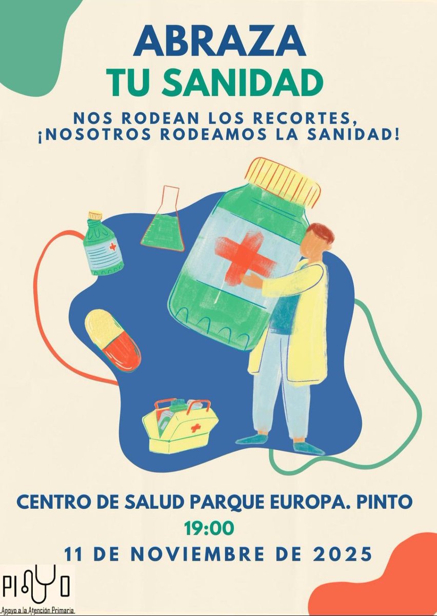ChristopheDes16's tweet image. SANIDAD PÚBLICA - PINTO 
Concentración de l@s vecin@s para rodear el C.S. Parque Europa, en Pinto hoy 11/11, con el apoyo de l@s compañer@s de Parla @ParlaObrera_P 
¡Derogación de la ley 15/97!
"Nos rodean los recortes,
nosotros rodeamos la Sanidad"