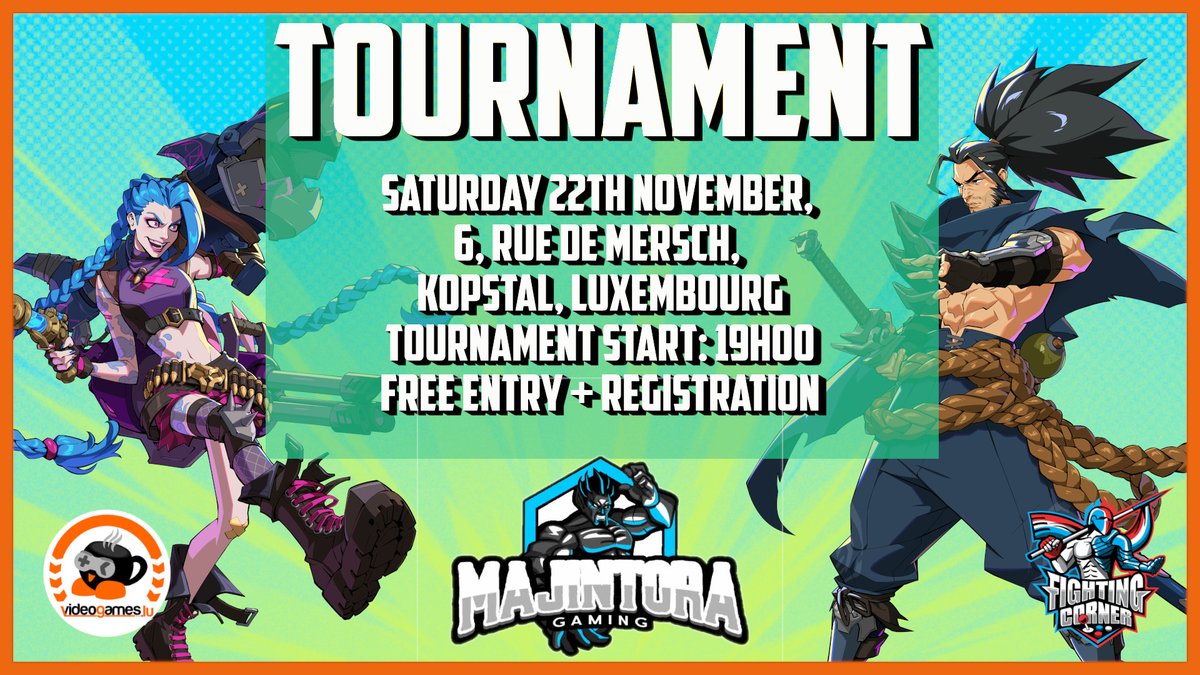 The GamingCafé will hold a #2XKO Tournament on November 22nd organised by yours truly <a href="/majintora09/">majintora</a> 

📍Kopstal, Luxembourg
⏲️Venue opens 17H00
🕖Tournament start: 19H00
🚪FREE entry and Registartion
🍔Food on site
✒️Registration: start.gg/tournament/fin…

Join the fun! 👊🔥