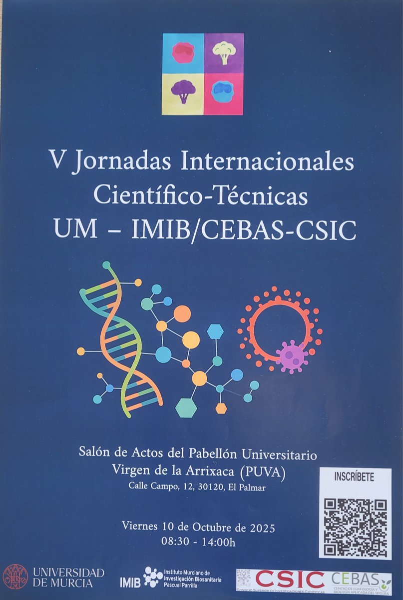 CifpDe's tweet image. 🧫🔬 Alumnado del Curso de Especialización en Cultivos Celulares del CIFP Politécnico de Murcia asistió a las V Jornadas Internacionales Científico-Técnicas UM-IMIB/CEBAS-CSIC, con ponencias de temática variada que enriquecen su formación.
#FP #UMU #IMIB
