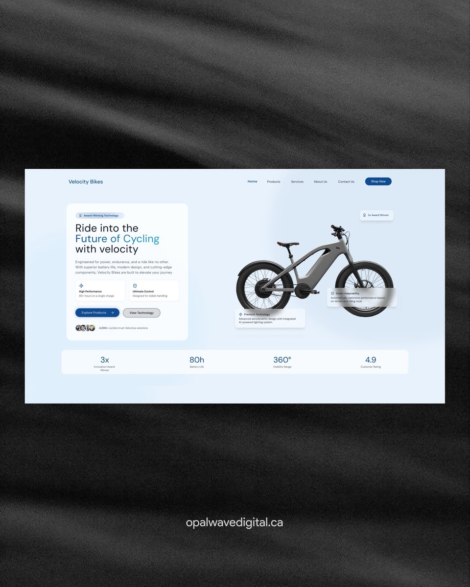 opalwavedigital's tweet photo. Clean electric bike design from us to you! 

#Webflow #Figma #framer #100daysofdesign https://t.co/eGkF2tc7R7