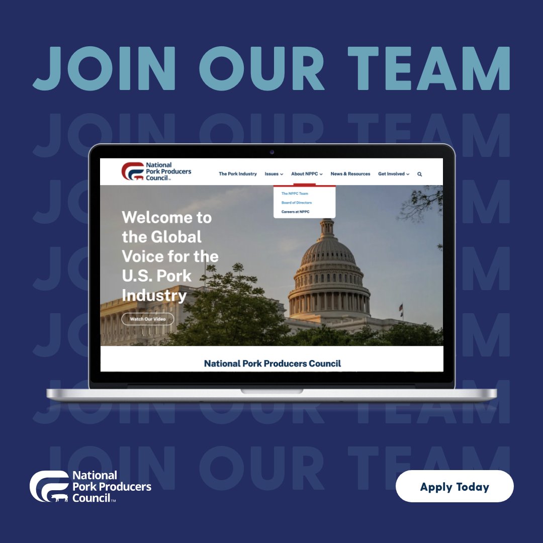 NPPC's tweet image. Last call! Applications for NPPC’s Director of Federal Affairs position close today at 5:00 pm CT. Join our team in Washington, DC and help advance U.S. pork producers’ priorities on Capitol Hill.

Learn more and apply: nppc.org/about-nppc/car….