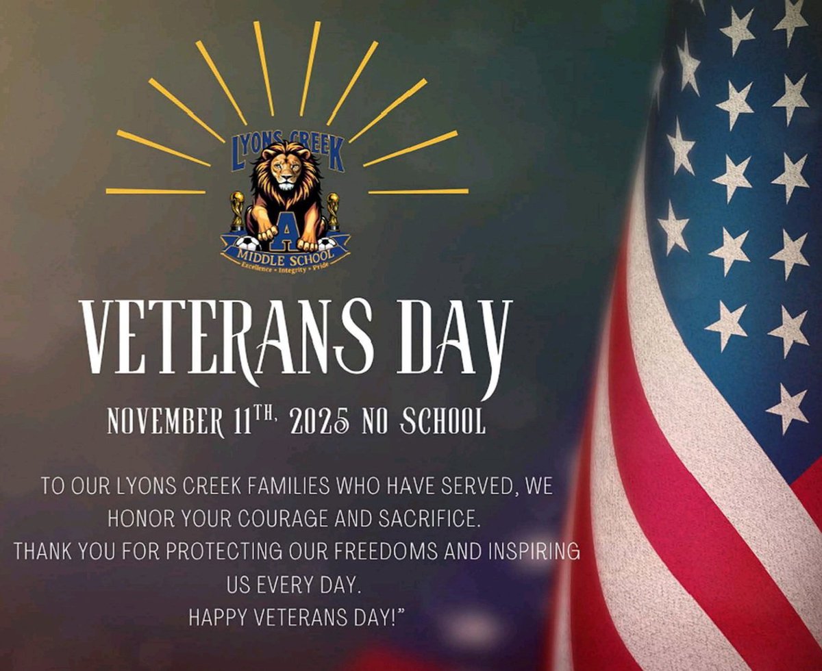 LCMS_MS's tweet image. 🇺🇸 Happy Veterans Day! 🇺🇸
Today we honor the brave men and women who have served our country with courage and sacrifice. Home of the free because of the brave. #VeteransDay #ThankYou @LCMS_Principal @AP_Newell @BCPSNorthRegion @TraciAveni @DoryVegaRodrig1 @browardschools