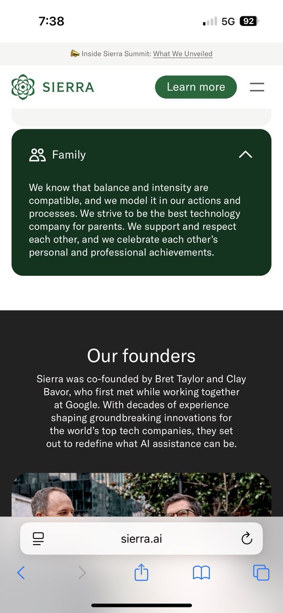 This “Family” blurb is one of my favorite company values. It’s from <a href="/btaylor/">Bret Taylor</a> and one of the fastest growing AI companies in <a href="/SierraPlatform/">Sierra</a>

Contrast this with the 996 noise. Is balance something that really slows down growth? Or contributes to it?