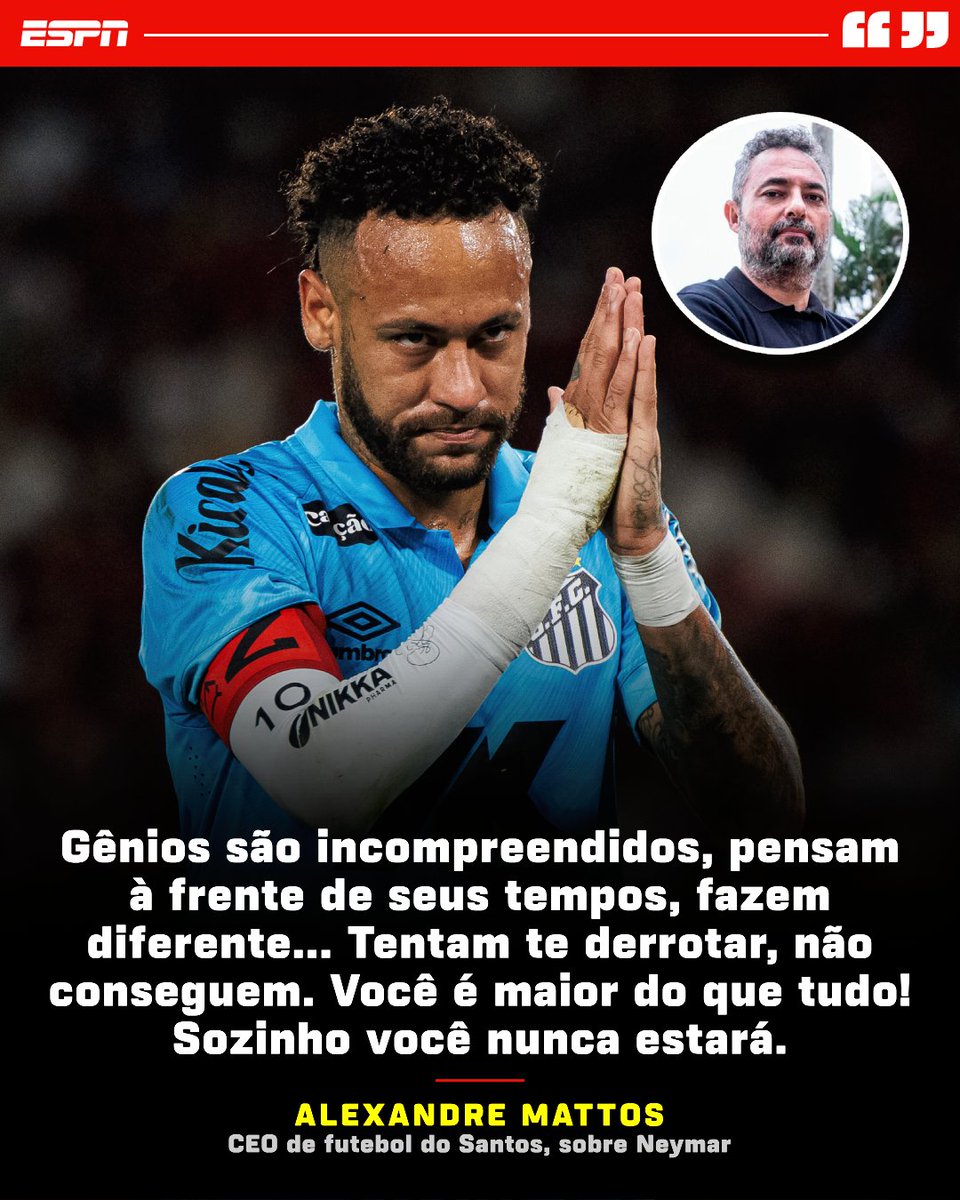 SportsCenterBR's tweet photo. 'GÊNIO INCOMPREENDIDO!' 🗣️⚪⚫ Alexandre Mattos saiu em defesa de Neymar!
#FutebolNaESPN #Neymar #Santos #AlexandreMattos https://t.co/jtGAZjdIo1