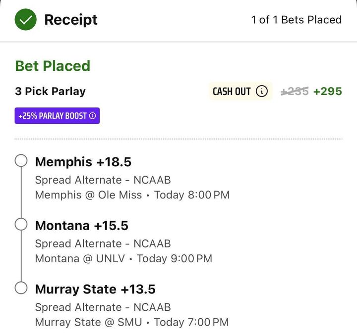 DraftKings CBB Boost 🏀

EV: 19%
FV: +231
QK: 1.6u