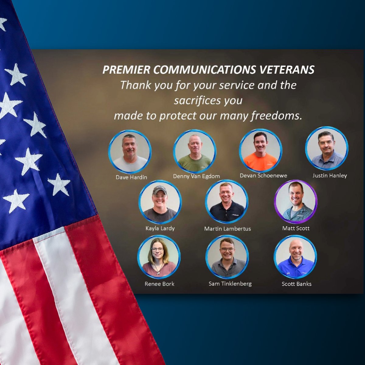 Happy Veterans Day! Today, we honor all who have served our nation with courage and dedication. We especially want to recognize the veterans within our team who continue to serve our communities every day.

We are proud to serve those who have served. 🇺🇸

— The Premier Team