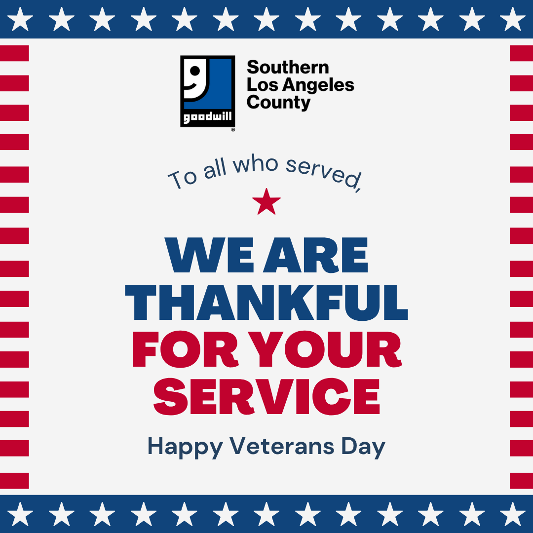 ThinkGoodwill's tweet image. Today, from all of us at Goodwill SOLAC, we pause to honor and express our deep gratitude to the brave men and women who have served our country. 

Thank you, veterans, for your unwavering service. Wishing you all a wonderful Veterans Day. 🎖️

#VeteransDay #ThankYouVeterans