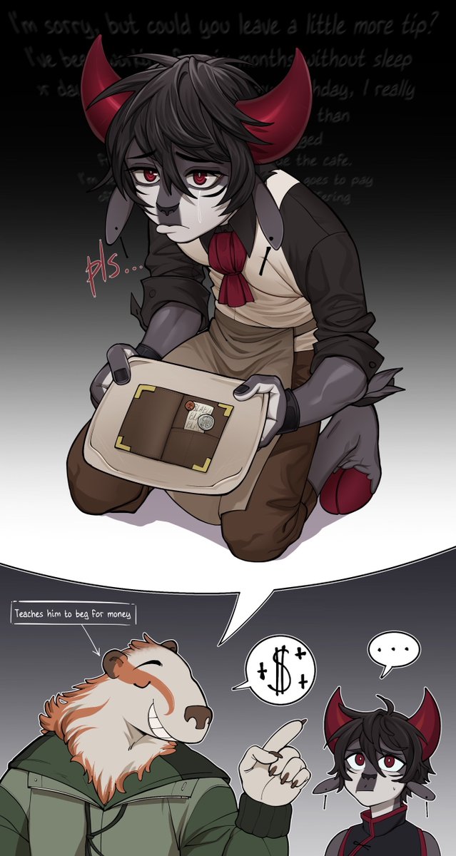 The story of how a little bull was taught to beg for big tips! Dale has no idea what money is worth, but his homeless friend teaches him life, like this :P