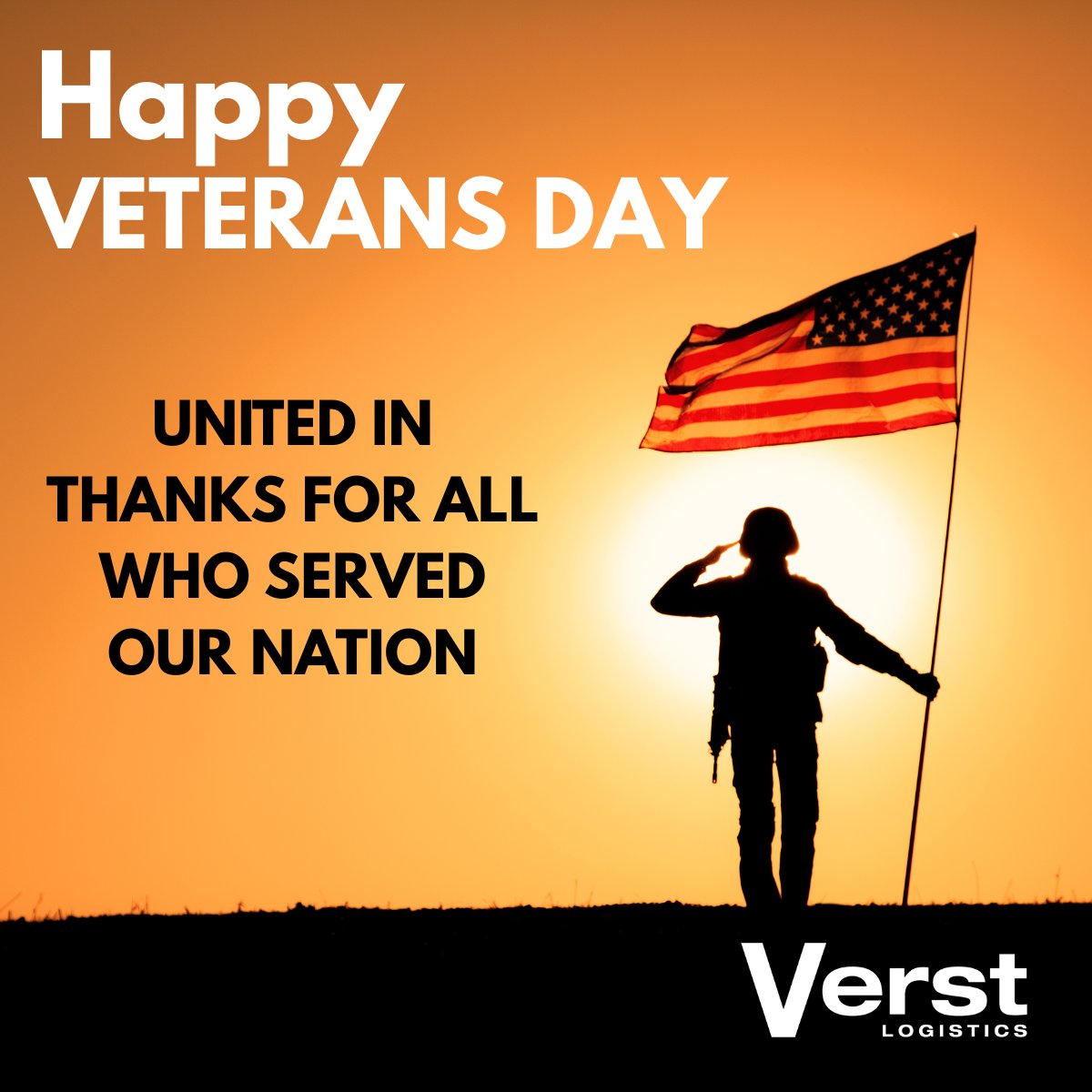 VerstLogistics's tweet photo. Today, we pause to honor and remember the brave men and women who have served our country.

United in thanks for all who served our nation.
From all of us at Verst Logistics, thank you for your service and sacrifice.
#VeteransDay #ThankYouForYourService #VerstLogistics https://t.co/EHTp2KjHxf
