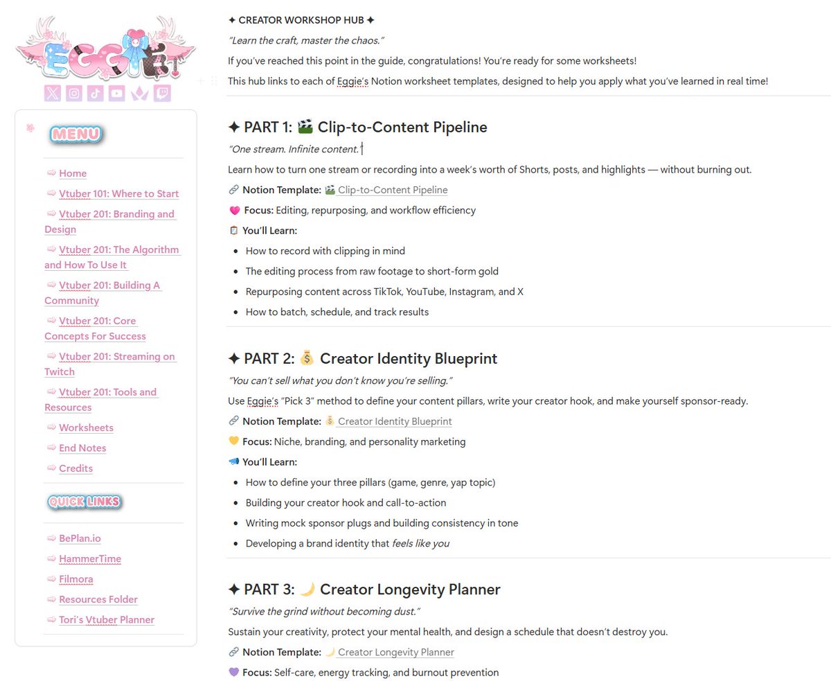 ⚠️GUIDE UPDATE 1.01⚠️

Added some new worksheets to the website !

They are pretty simple, but just some usual questions I would ask people who are struggling that you can ask yourself! ~

You can always find them on vtubing201.notion.site/worksheets ! ~