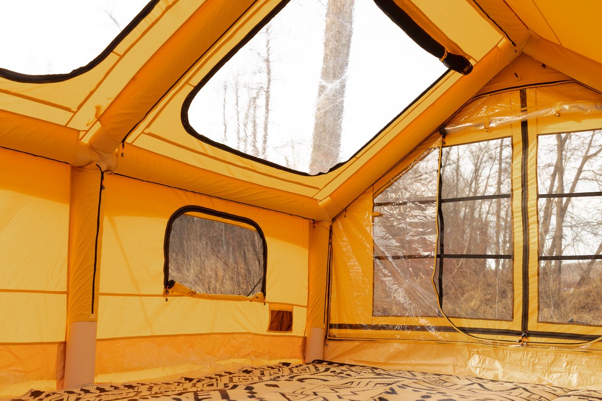 Looking for tent poles? We found a better way.
Our inflatable tents change everything: no poles, no manuals, no headache.
Lay it out. Pump it up. 10 minutes and it’s your fabric cabin under the sky.
Strong air beams, breathable TC canvas, easy repair kit.
