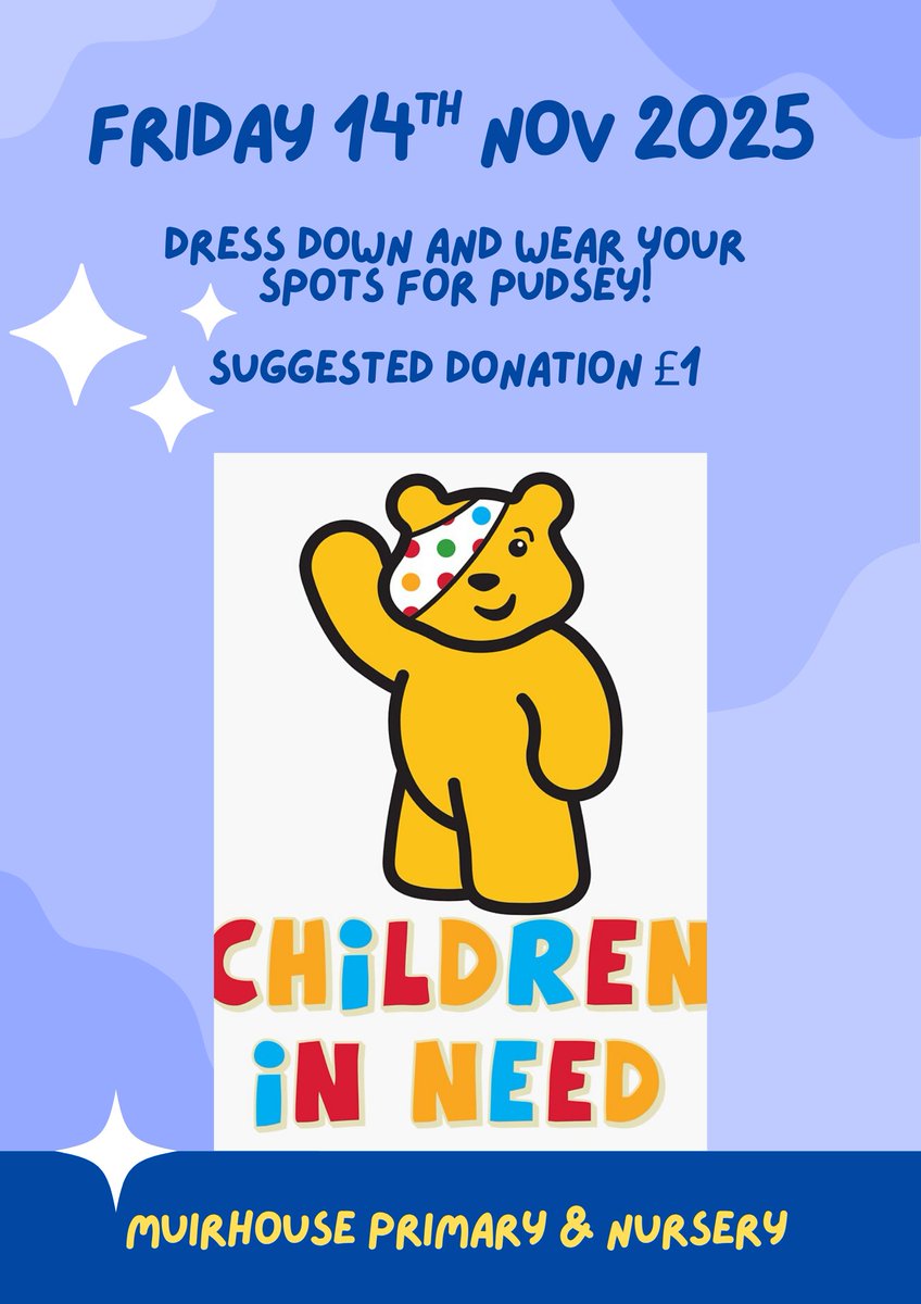This Friday is Children in Need Day!  Can't wait to see you all in your spots!🔴🟠🟡🟢🔵
