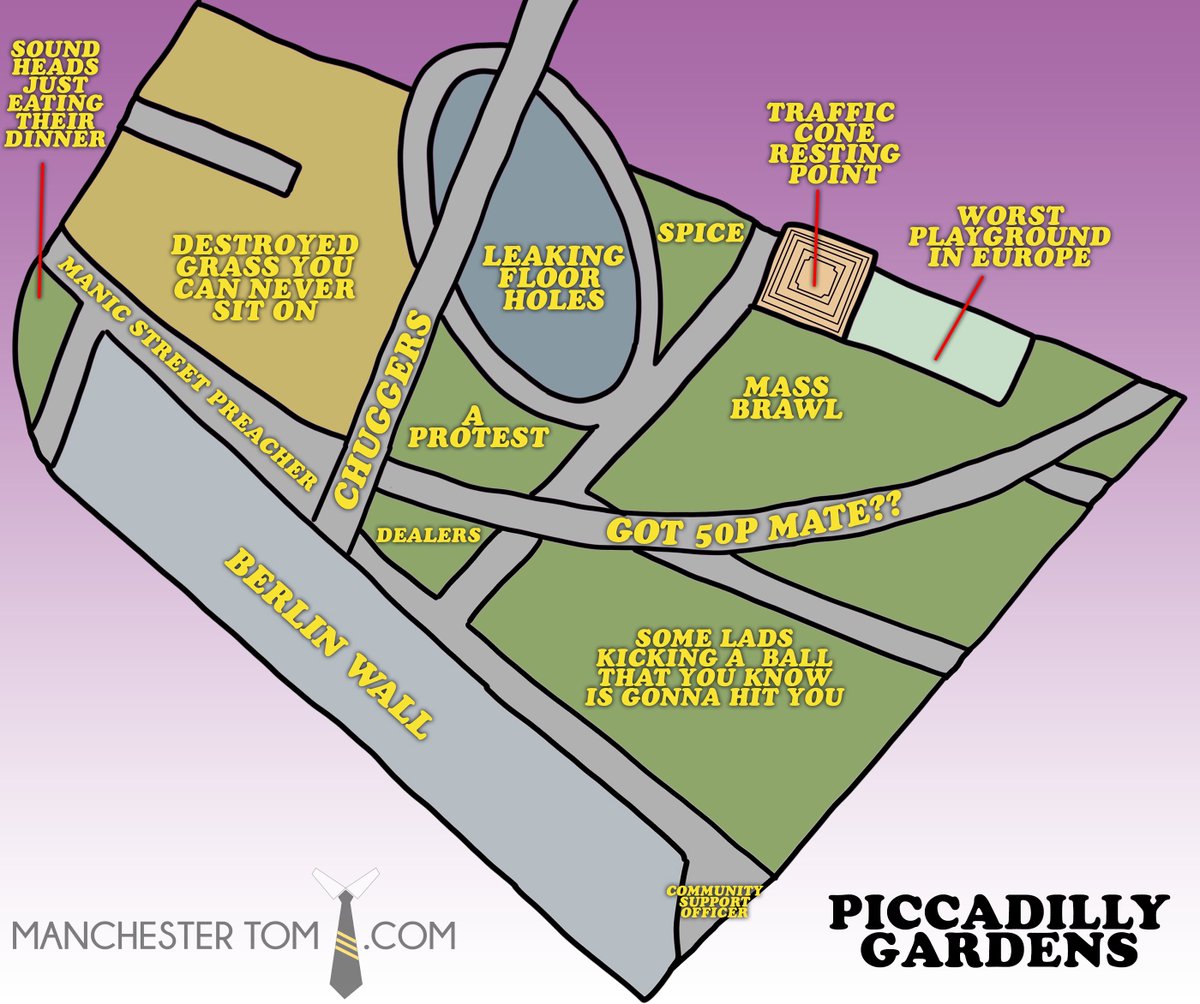 manc_tom's tweet image. Piccadilly Gardens, a handy guide 👍👍