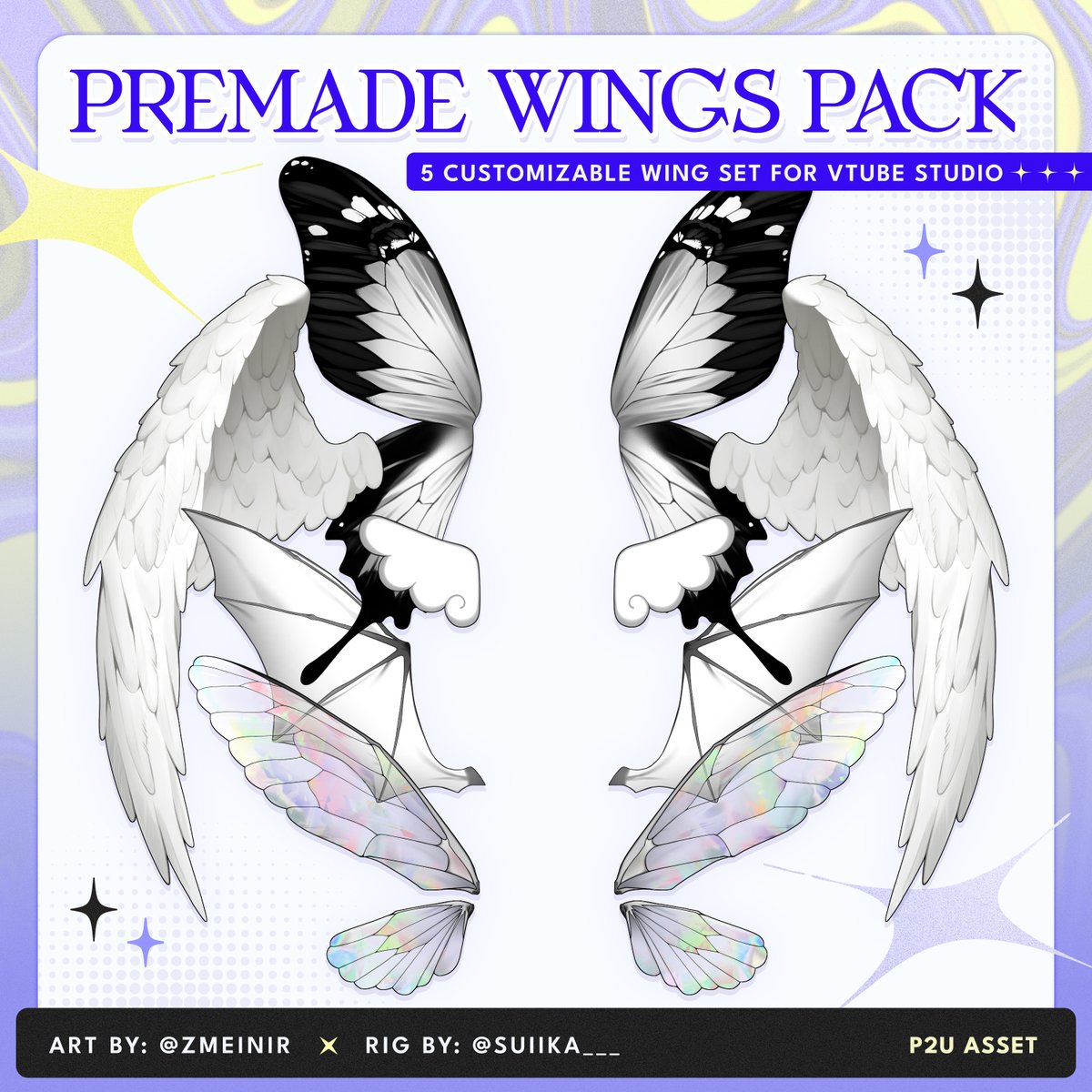 Zmeinir's tweet image. The preview page for the Customizable Wings in collaboration with @suiika___ is up!

Click the &quot;Get notified&quot; button to get pinged when they&apos;re out🔔

🔗Link below
#VTuberAssets