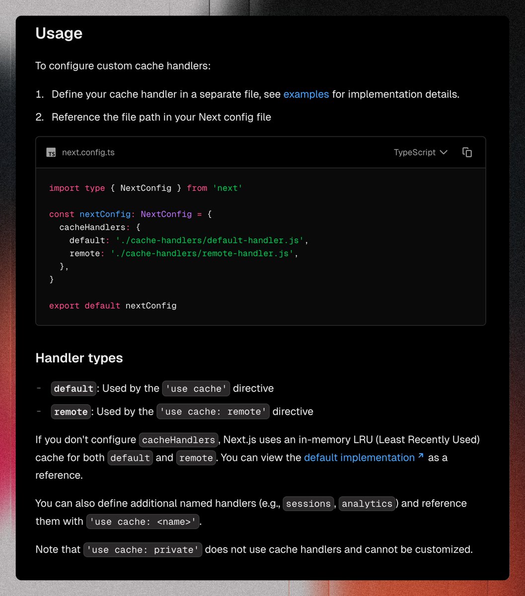 ErfanEbrahimnia's tweet image. hold on, you can actually set up your own custom &apos;use cache: &amp;lt;name&amp;gt;&apos; directives?? 🤯