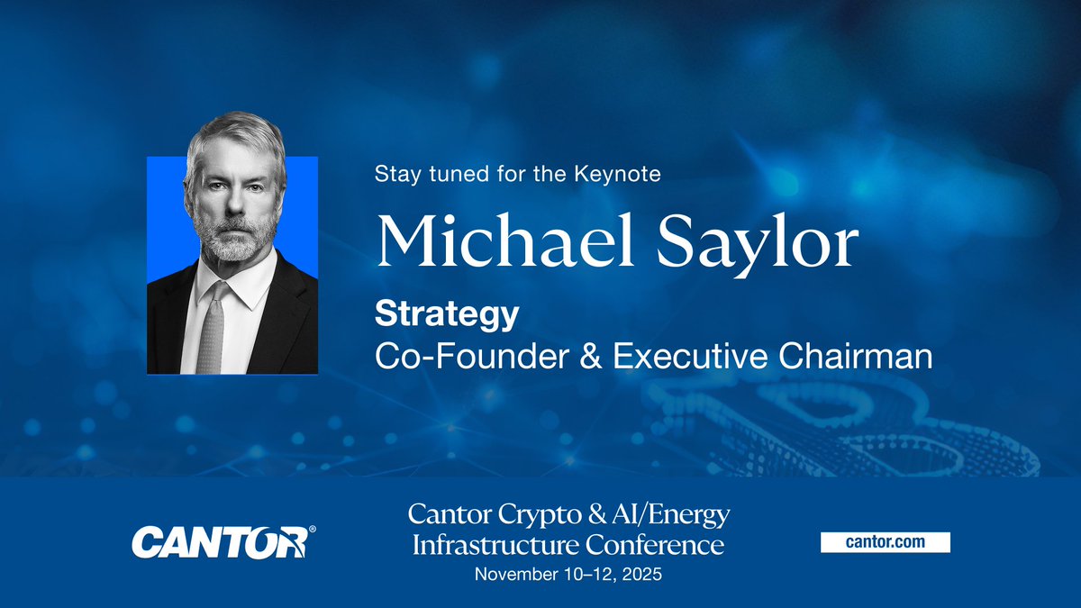 Official_Cantor's tweet image. This evening: watch the broadcast of @Strategy Co-Founder &amp;amp; Executive Chairman @saylor&apos;s keynote at #CantorCrypto.