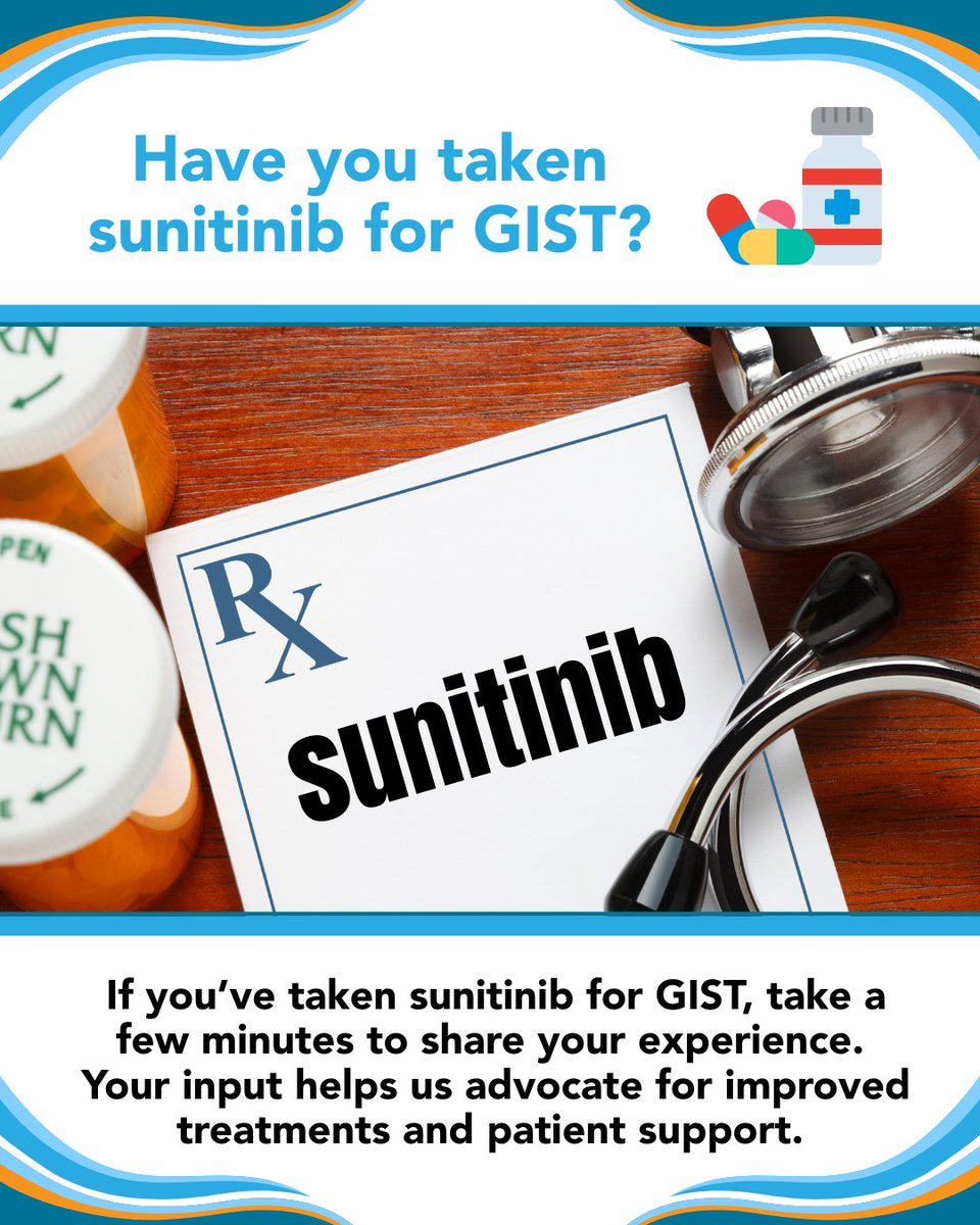 Liferaftgroup's tweet image. Your experience matters! For those who have taken #sunitinib for #GIST - by sharing what treatment has been like for you, you can help other patients and shape better care for the future.
Take this brief survey: bit.ly/sunitinib-surv…
#DataMatters #GISTresearch