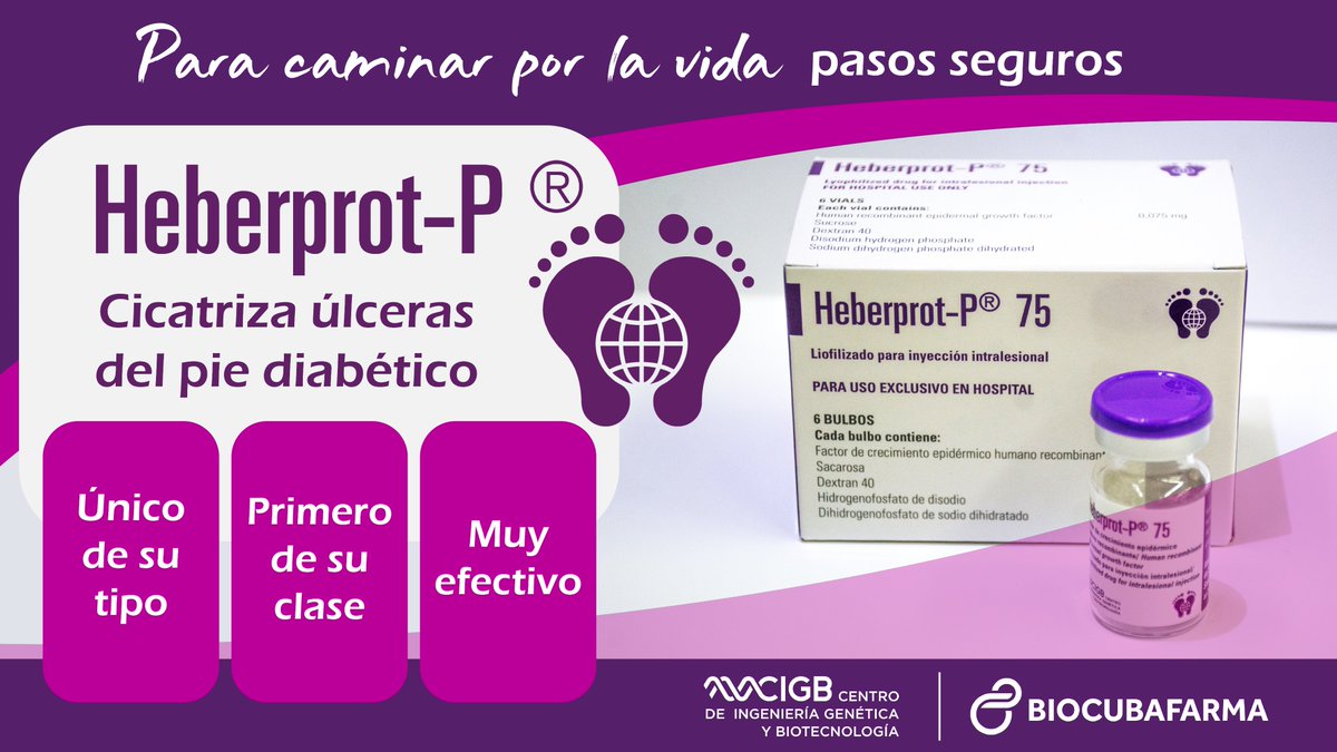 Heberprot-P® estimula la formación de tejido de granulación y favorece el cierre de heridas complejas. El ingrediente farmacéutico activo es el factor de crecimiento epidérmico humano recombinante.