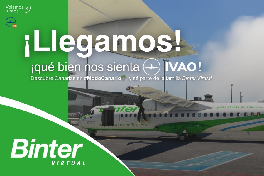 IVAOES's tweet image. Nos enorgullece anunciar la incorporación de @BinterVirtual al programa de colaboración de aerolíneas virtuales de IVAO👋🏻

Con conexiones interinsulares, internacionales y nacionales a la Península, todas ellas en correlación con la operatividad actualizada de la compañía real 🚀