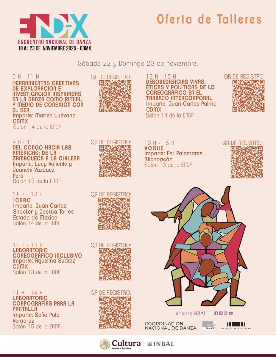 Ven y participa en las actividades académicas que el X Encuentro Nacional de Danza tiene preparadas de forma gratuita para la comunidad dancística.

🗓️ Del 18 al 23 de noviembre de 2025 en CDMX.

Consulta la oferta completa en 👉 danza.inba.gob.mx/end-2025