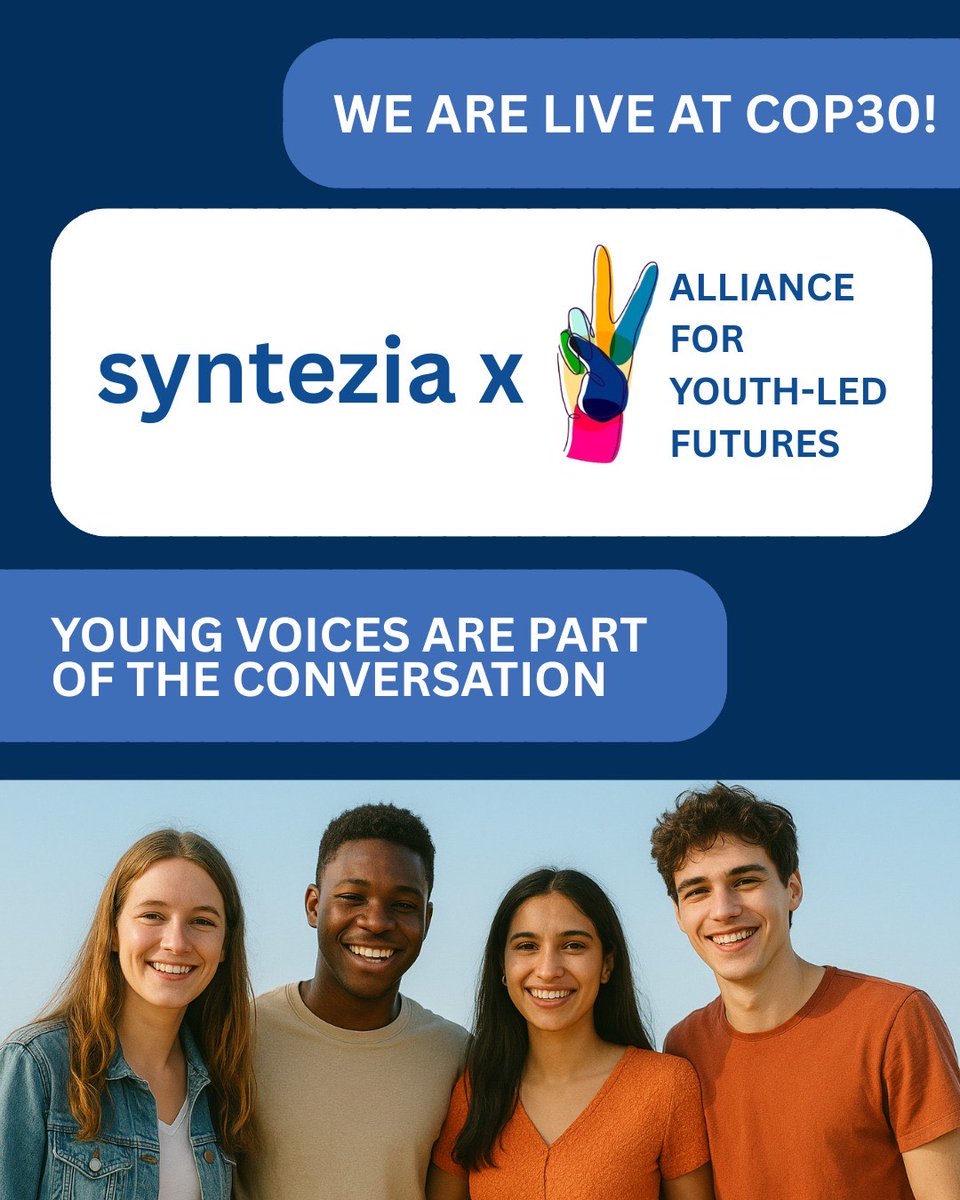 After months of preparation, we are live at COP30 alongside the Alliance for Youth-Led Futures, bringing young voices to the heart of this global event🤩 
#YouthLedFutures #COP30 #ClimateAction #Syntezia
#COP30 #Amazonia #socialart #cop30embelém #cop30naamazônia