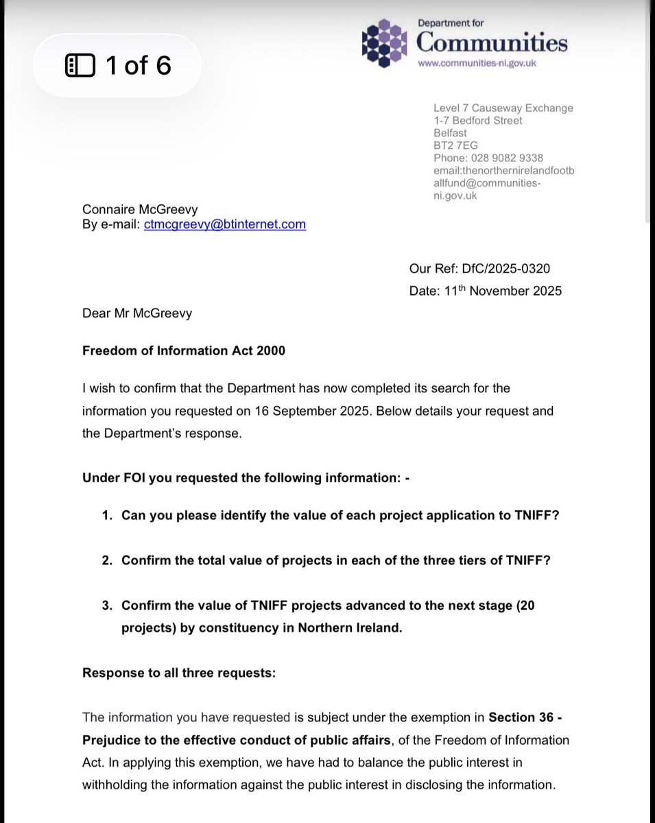 Another fudge by Communities in the NIFF. Public money being spent on this project. Nothing sensitive in these questions. Public money is proposed to be used to fund these. The public/rate/tax payers should know exactly where their money is going. More questions to come.