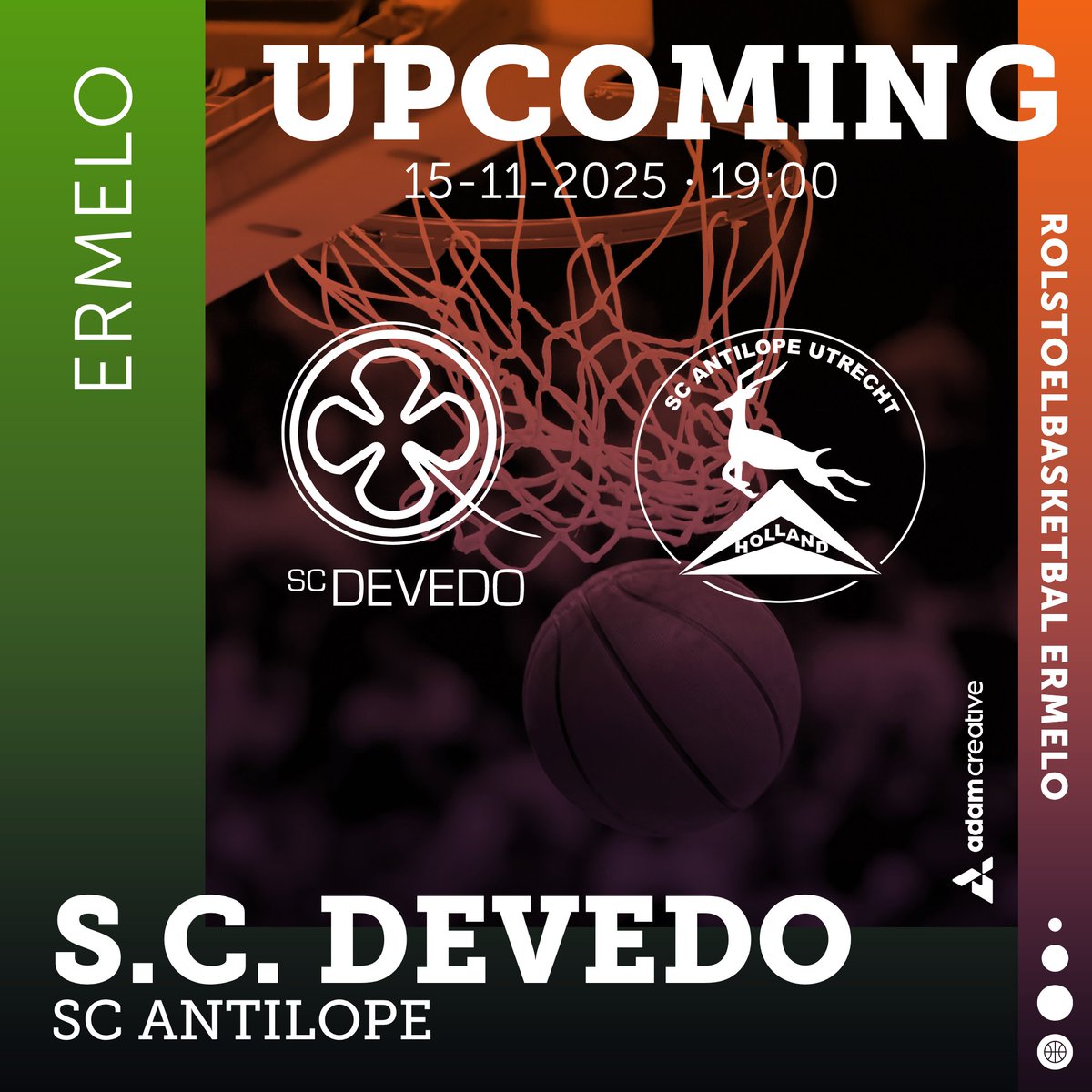 #UPCOMING Zaterdag 15 november start de Eredivisie met om 19:00 uur de eerste wedstrijd van het seizoen voor s.c. DeVeDo 1 tegen SC Antilope 1 in Sportcentrum Zanderij. 
#rolstoelbasketbal #Eredivisie

🕖 19:00 uur
📍Sportcentrum Zanderij, Ermelo