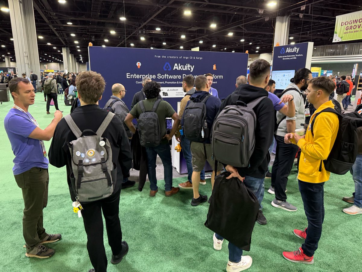 akuityio's tweet image. The Akuity booth is popping at #KubeCon! 🐙

We’re talking #GitOps, #ArgoCD, #Kargo, and showing off Akuity Intelligence all day. 👨‍💻

Don’t miss tomorrow’s 𝘼𝙧𝙜𝙤 𝘾𝘿: 𝙐𝙥 &amp;amp; 𝙍𝙪𝙣𝙣𝙞𝙣𝙜 book signing! 📘 👇

🕚 11:00 AM–12:30 PM 
📍 Booth 830

#CloudNative #DevOps
