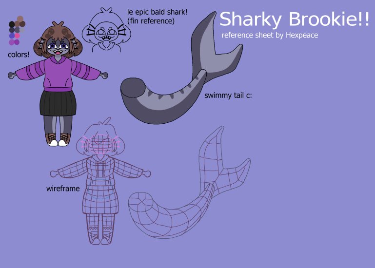 SharkydotGIF's tweet image. hellooo!! im brooklyn/brookie!!

i rlly like indie music, rpgs/rougelikes, and sharks!!!

and this is sonia!! my shark fursona

reference image by @HexPeace