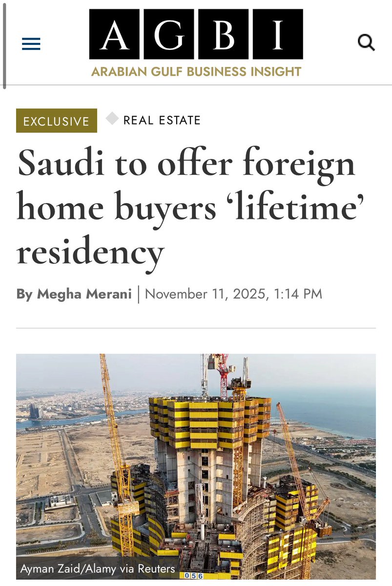 Short8cut's tweet image. السعودية تمنح الأجانب إقامة “مدى الحياة” مقابل شراء عقار

ستمنح المملكة العربية السعودية إقامة دائمة (“مدى الحياة”) للأجانب الذين يشترون منزلاً في البلاد بقيمة لا تقل عن 4 ملايين ريال سعودي (ما يعادل مليون دولار أمريكي)، وذلك بموجب أنظمة جديدة تسمح بالتملك الحر الكامل للأجانب…