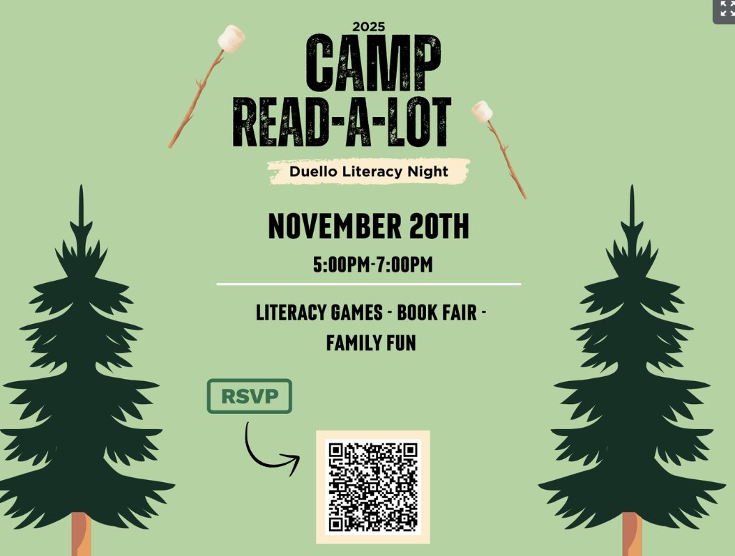 DUE_Principal's tweet image. Duello Families: Please mark your calendars to attend our First Annual Literacy Night! #WeAreDuello