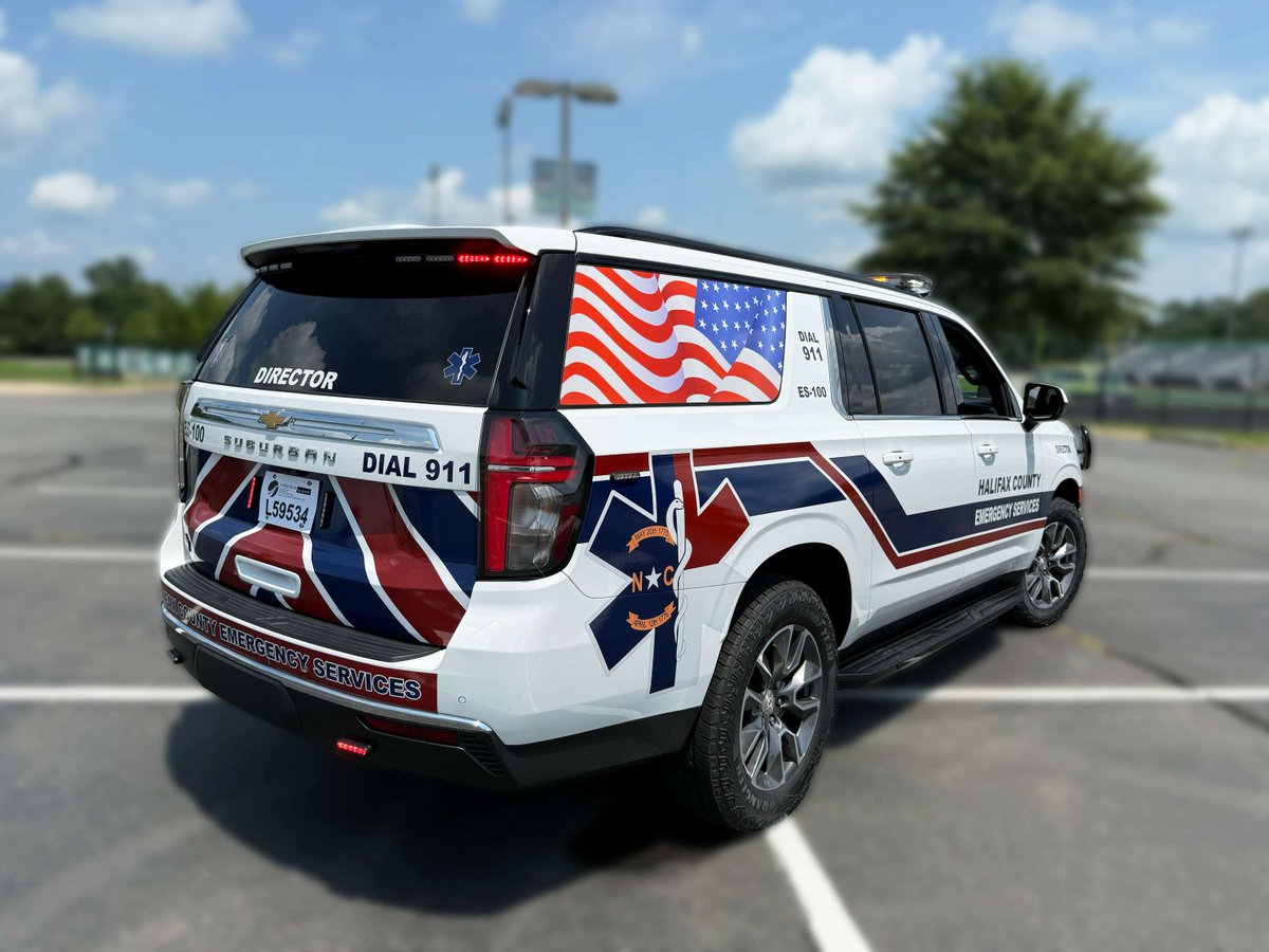 FASTLANE_EV's tweet photo. Today, and every day we celebrate our veterans. In honor of those who serve, we're proud to spotlight Halifax County Emergency Services' custom Suburban, featuring a bold American flag graphic in the rear window. https://t.co/OK5LyoueCD https://t.co/A5aICceMKN