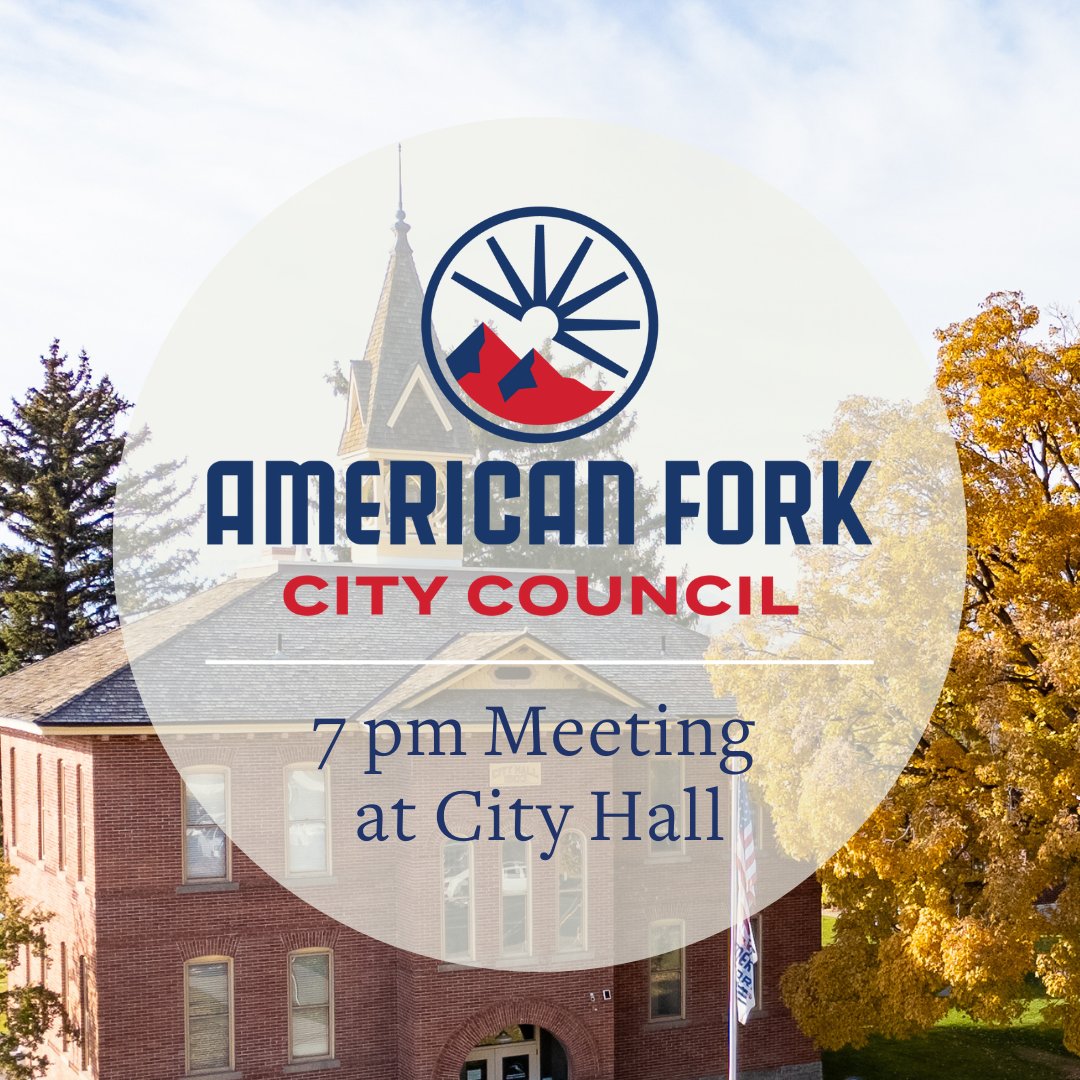 The American Fork City Council meeting will be held tonight at 7:00 p.m. at Historic City Hall. To view the meeting, the agenda and all materials, go to americanfork.gov/AgendaCenter.

#americanfork #americanforkcity #americanforkutah #citycouncil #citycouncilmeeting