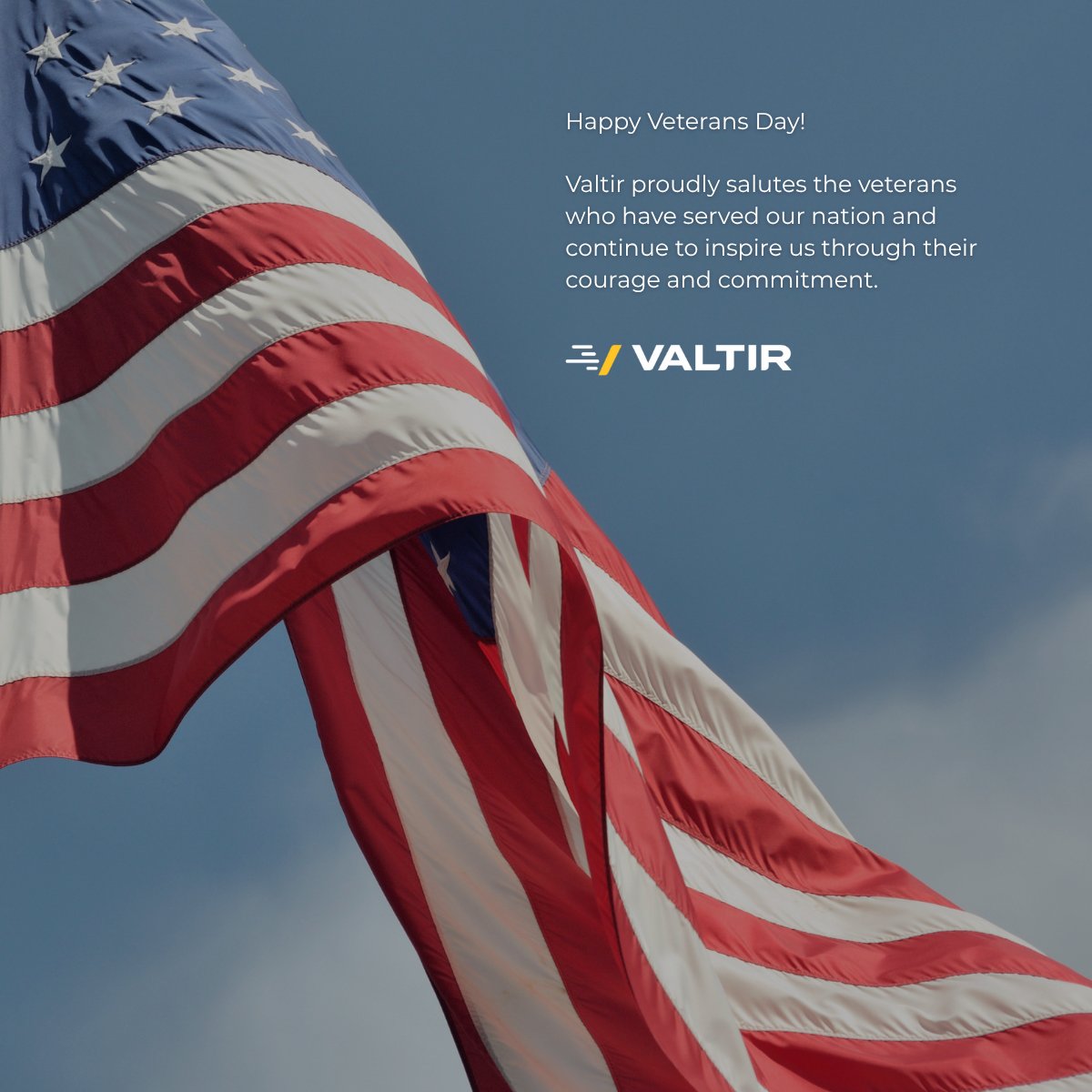 Veterans represent the best of our nation: the courage to serve, the strength to persevere, and the heart to protect others.

Today, we honor and celebrate every veteran who has served our country. At Valtir, we’re especially grateful for the veterans within our own team who