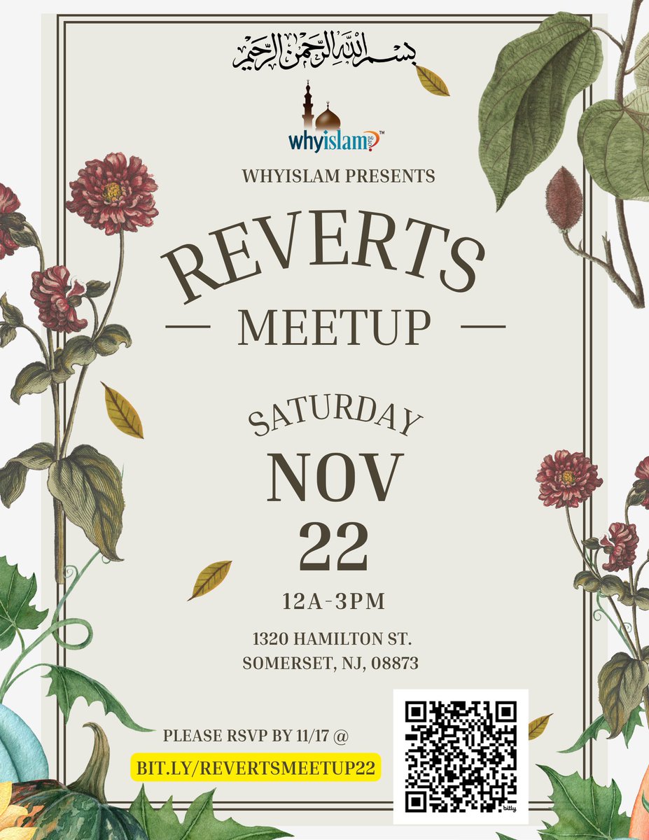 Join us for our Reverts Meetup at the WhyIslam Center on Saturday, November 22nd. 

This is a wonderful opportunity to connect with fellow reverts from across Jersey and build lasting connections! 

Register now at bit.ly/revertsmeetup22

#newjersey #jersey #reverts #converts