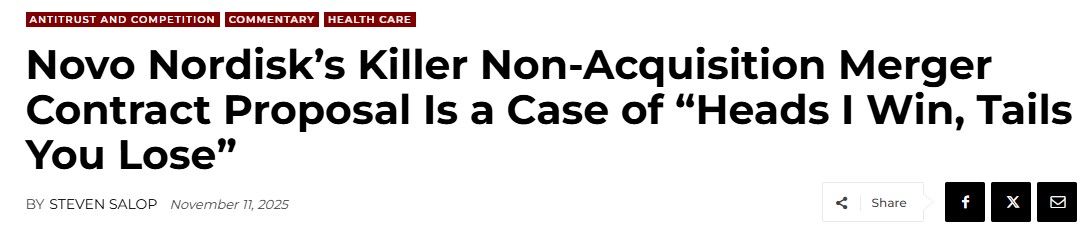 AntitrustA's tweet photo. A must-read on a failed "killer non-acquisition"   contract maneuver in the GLP-1 space. Another masterclass in antitrust insight from Prof. Salop. https://t.co/9Tc1VTJfe5