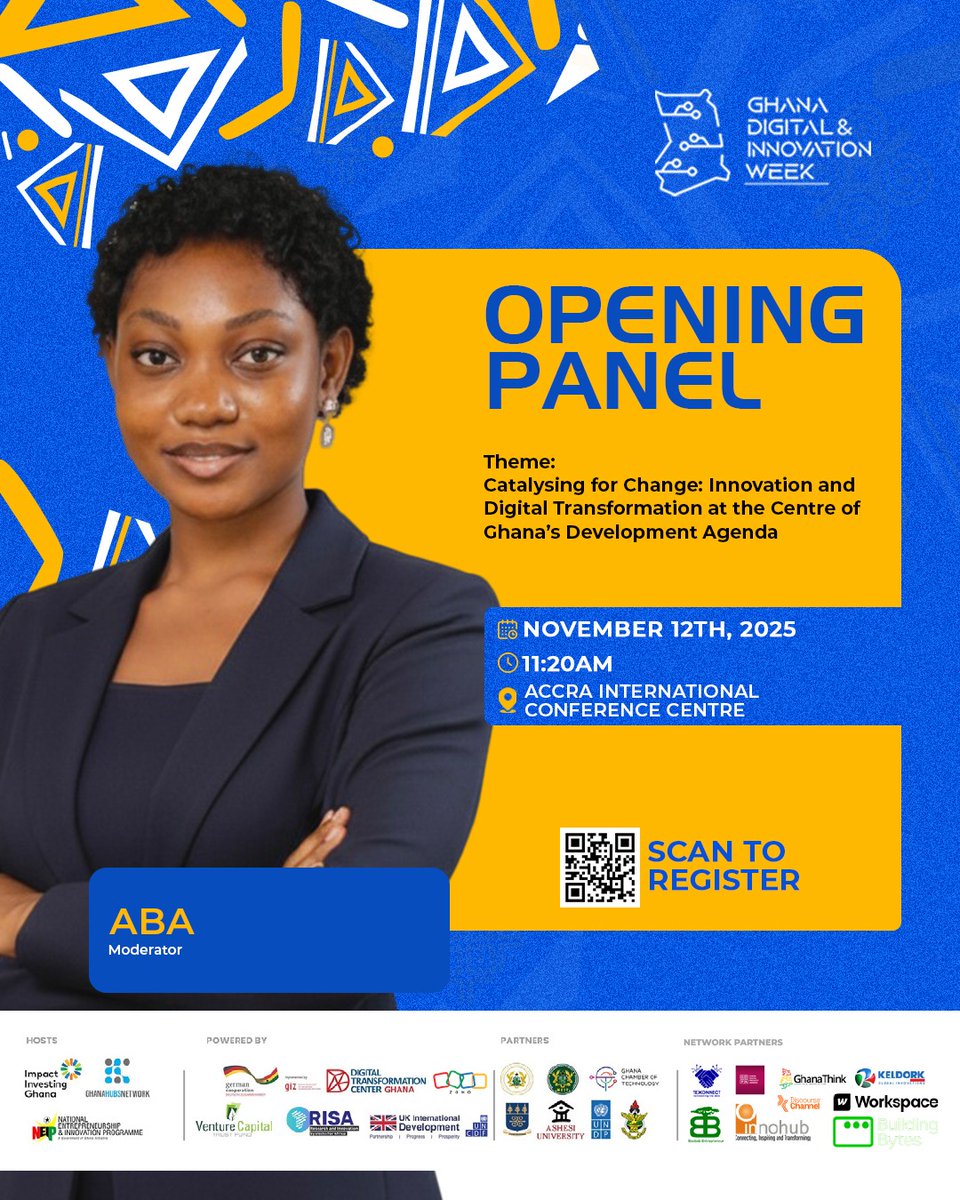 thegdiw's tweet image. The conversation starter! 🎙️

Meet Aba, the Moderator for the #GDIW25 Opening Panel. She&apos;s steering the discussion on Innovation and Ghana&apos;s Development Agenda!

🗓️ WED, NOV 12 | 11:20 AM 🔗 goivents.com/marketing/even…

#GDIW25 #ModeratorSpotlight #GhanaTech #OpeningPanel